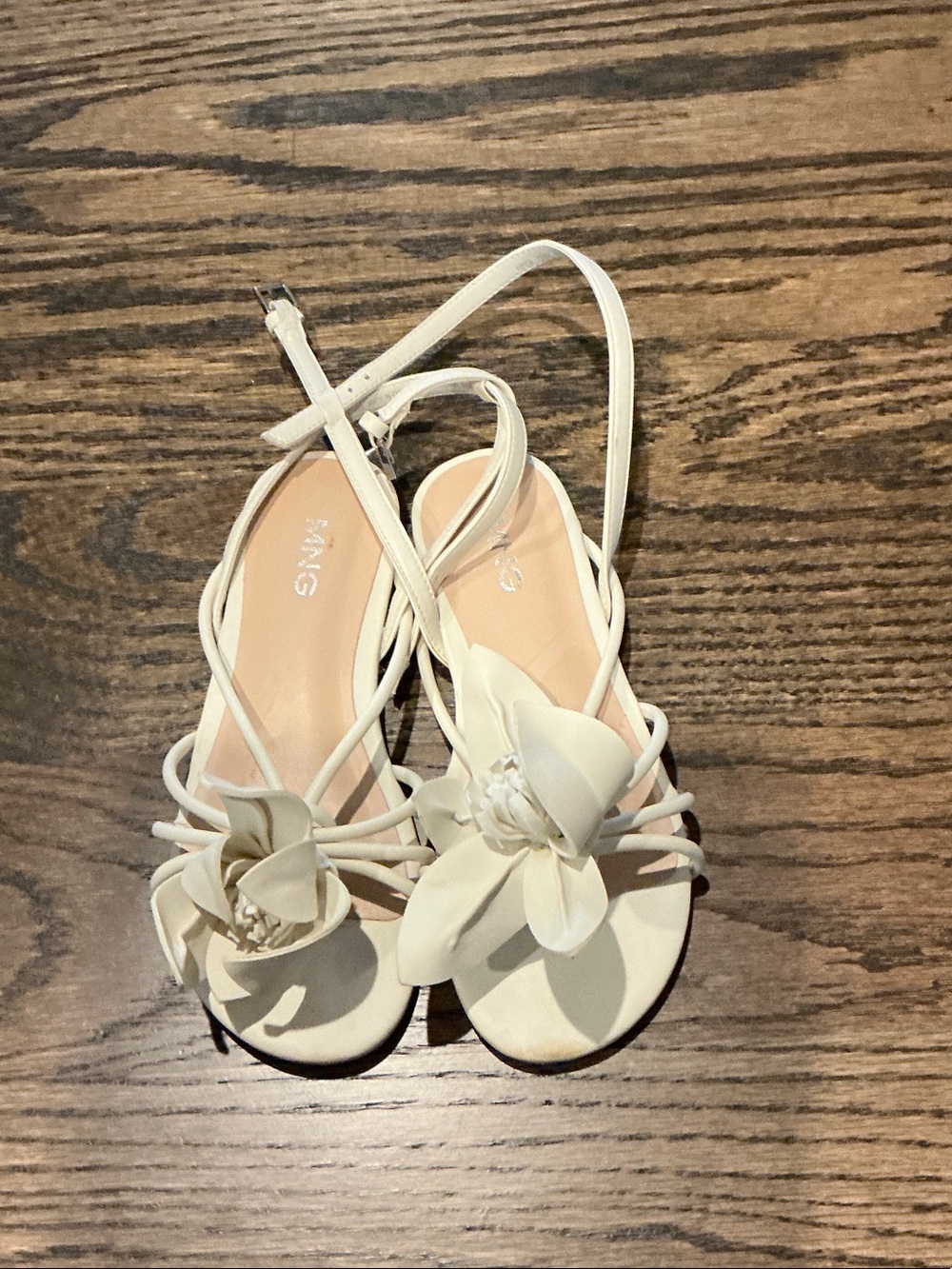 Mango Cream Floral Ankle-Tie Sandals